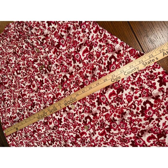 Vintage Inspired I.N. Studio Red Floral Maxi Skirt Rayon Button Front Boho Cotta - Picture 10 of 14